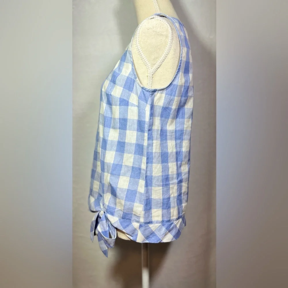 J.Crew Periwinkle White Gingham Sleeveless Tie Hem Blouse Women Size 4 Preppy